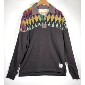 BDG Rugby Sweatshirt Mens Small Brown Aztec Pattern Oversized Heavyweight Cotton
